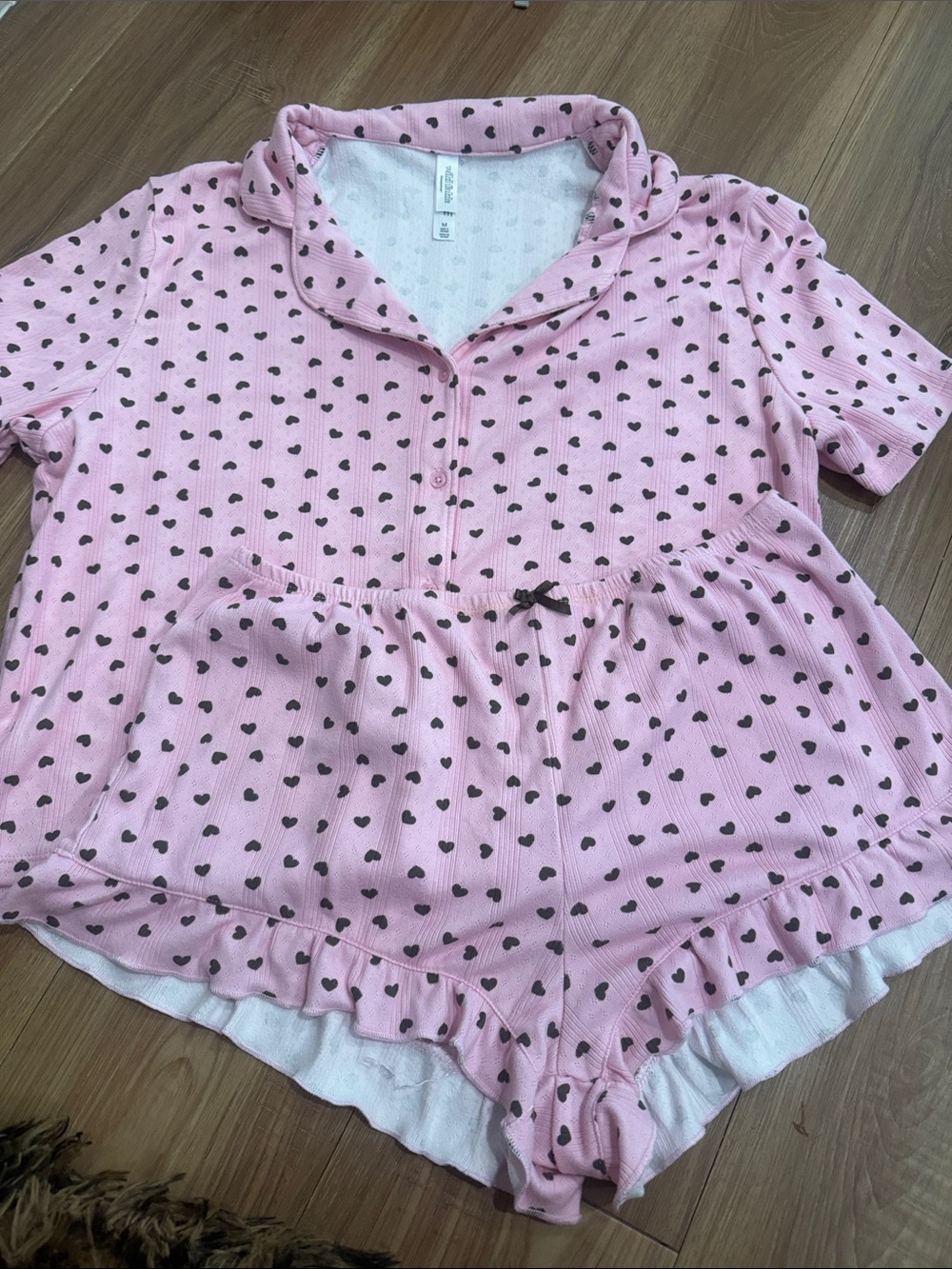 Pink Heart-Print Pajama Set